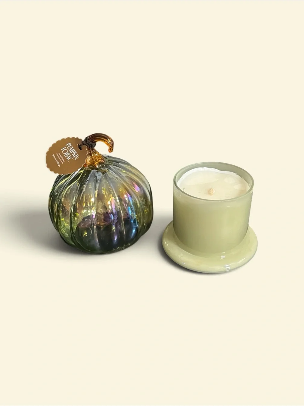 Anthropologie styled  Pumpkin Tabac scented Glass Pumpkin Cloche Candle